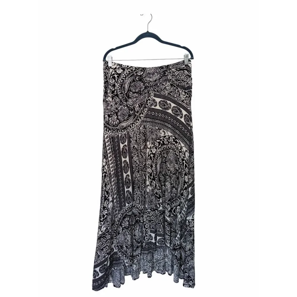 Anthropologie Maeve Issa Maxi Skirt in Black and White Print Size L